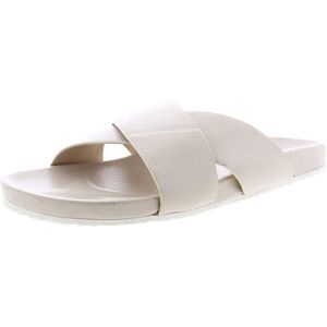 Seychelles Womens Lighthearted White Leather Metallic Slide Sandals Shoes NWT